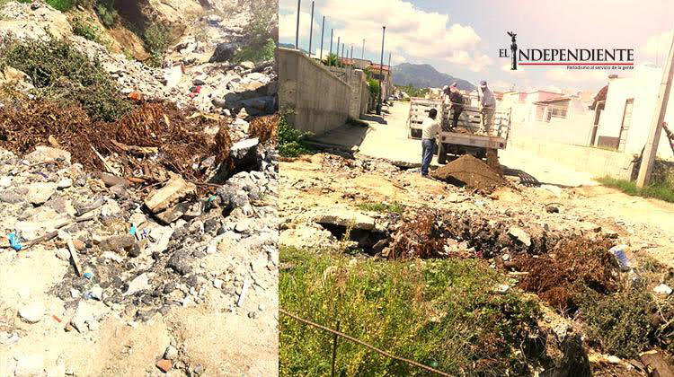 Colonos de Monte Real denuncian tiradero de escombro y basura