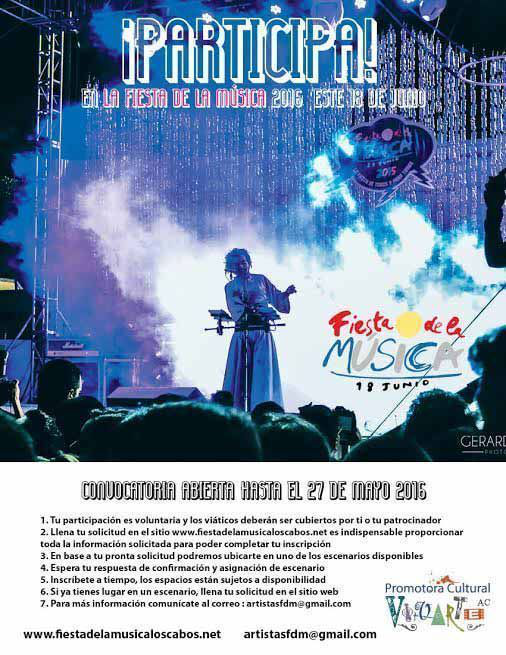 Abierta ya, la convocatoria para la  8va emisión de “la fiesta de la música 2016” en San José del Cabo