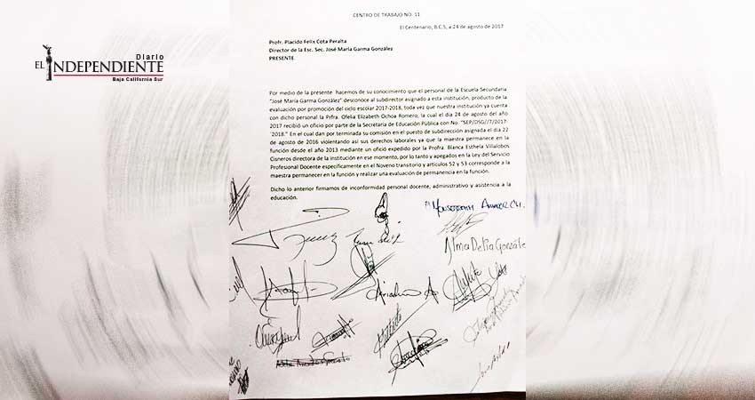 Se inconforma personal de secundaria Garma González por llegada de nuevo subdirector