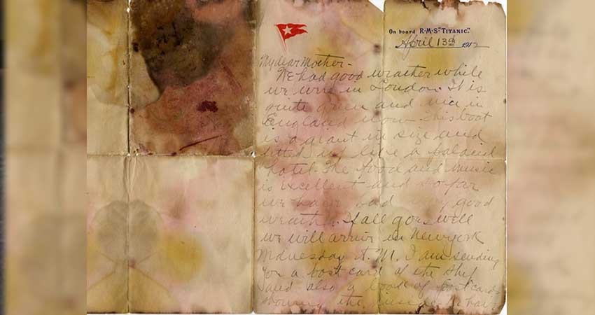 Subastan carta escrita antes de que el Titanic se hundiera