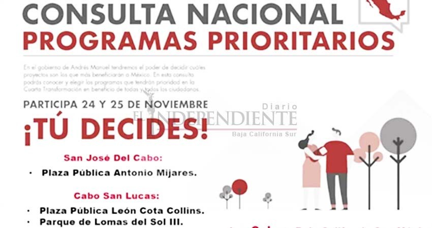 Invitan a cabeños a participar en Consulta Nacional Programas Prioritarios, este fin de semana