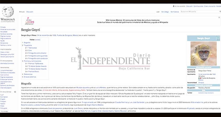Usuarios modifican wikipedia de Sergio Goyri por insulto a Yalitza