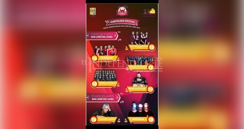 Lista cartelera oficial de Fiestas Tradicionales de San José del Cabo