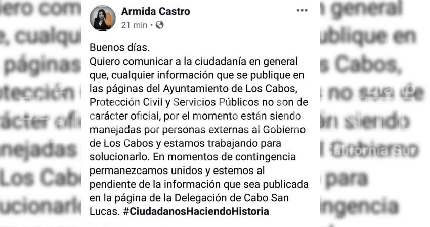 Usurpan redes sociales del Ayuntamiento de Los Cabos