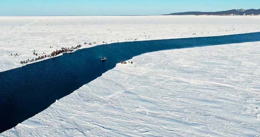 Rescatan a 536 pescadores de un témpano de hielo a la deriva