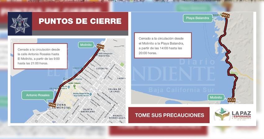 Habrá cierre de vialidades por Triatlón Astri La Paz 2020