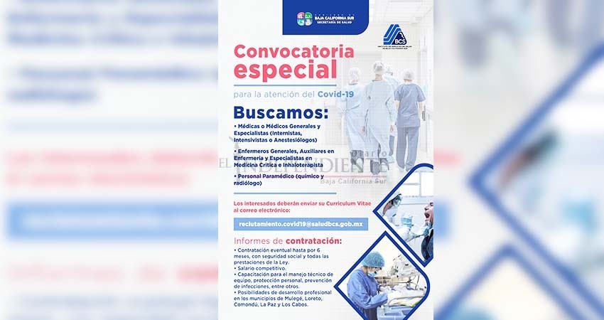 Con una saturación de menos del 20%, SSA contrata personal eventual para área COVID-19