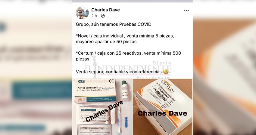 Comercializan en redes sociales pruebas rápidas de COVID-19