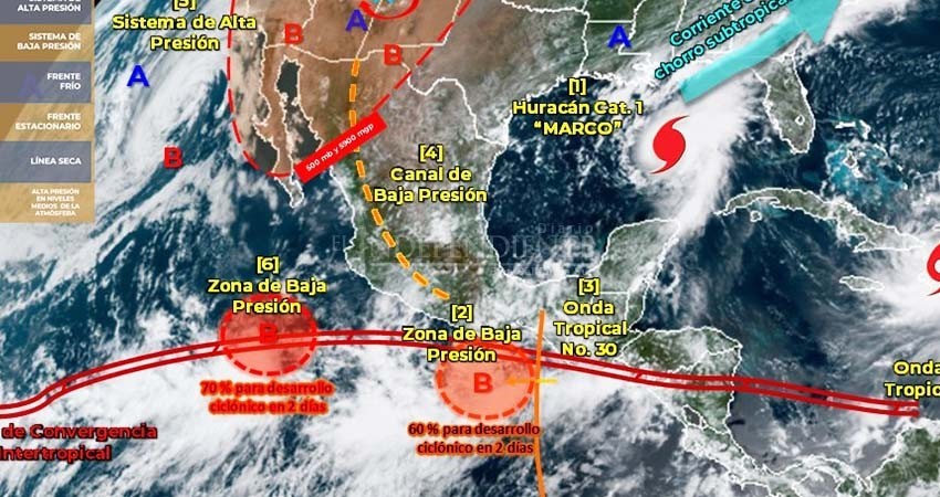 Bajo vigilancia, dos zonas de baja presión en el Pacífico con potencial ciclónico
