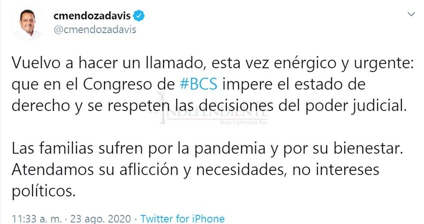 Exigen Gobernador y gabinete al Congreso: “Respetar estado de derecho”