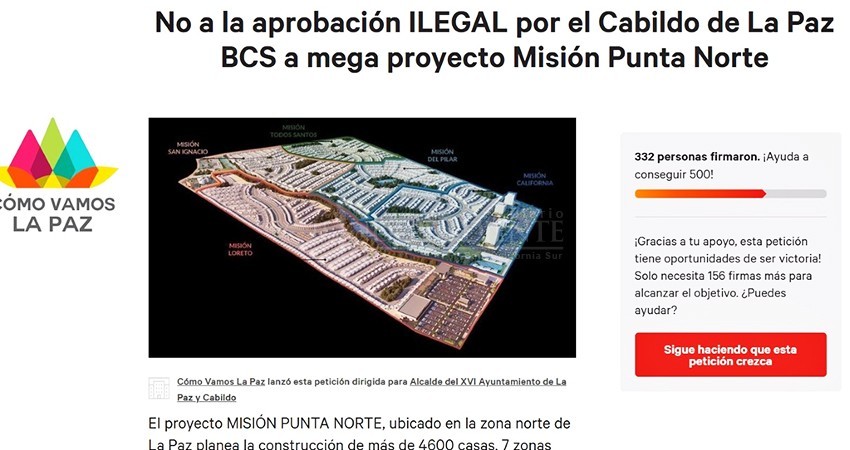 Reúnen firmas contra uso de suelo de Misión Punta Norte