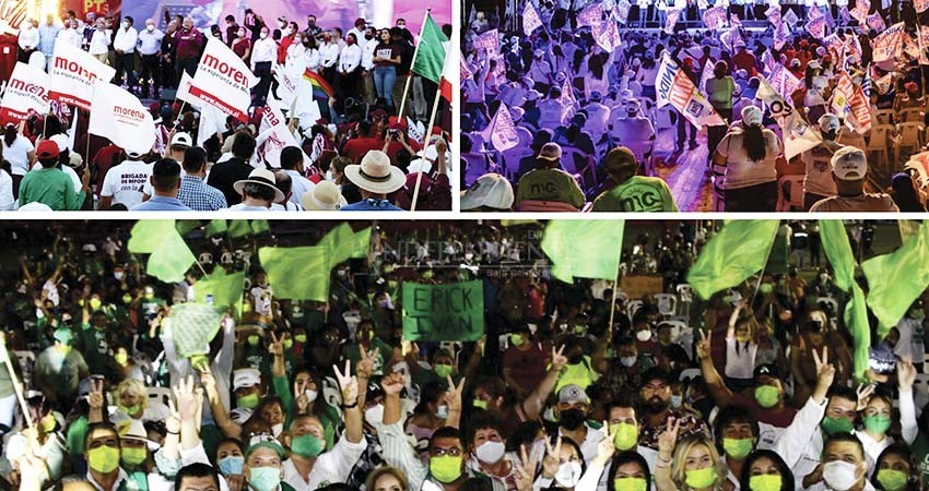 Candidatos se olvidan del COVID; reúnen a cientos de militantes para cerrar campañas