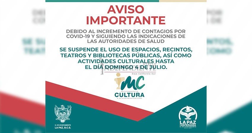 Por incremento de contagios de Covid-19, limitan actividades culturales en La Paz