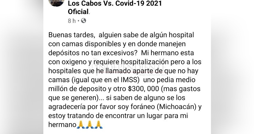 Hasta medio millón de pesos de depósito piden hospitales privados para atender Covid-19