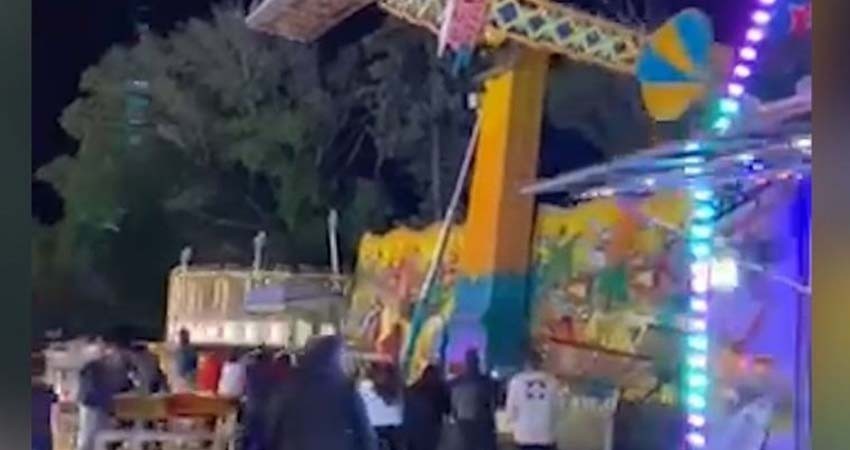 Susto en feria: juego 'martillo' se tambalea y casi se desploma