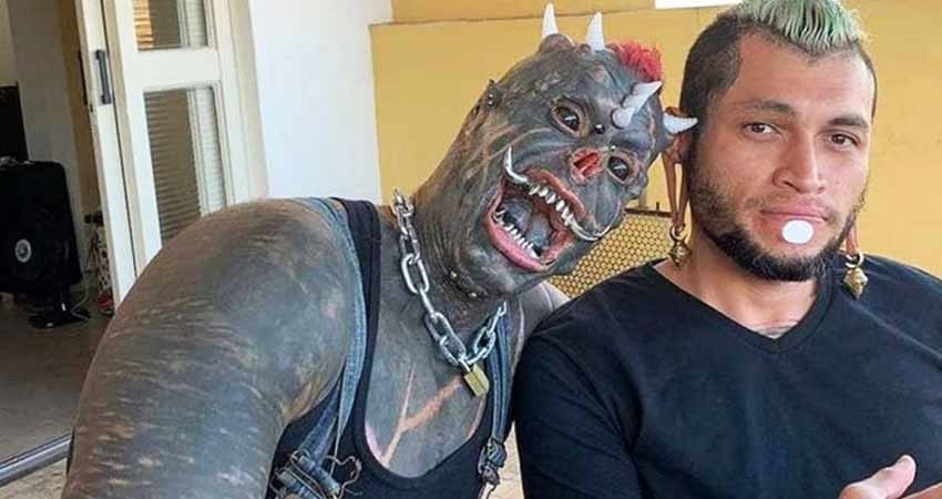 Con cuernos, colmillos y sin dedos… Michel se transformó en el ‘satán humano’