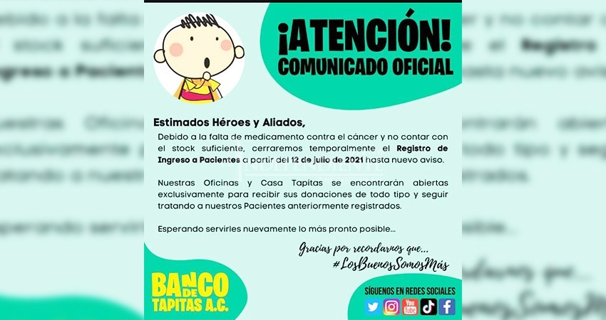 Por falta de medicinas contra el cáncer infantil, asociación cierra registro de ayuda