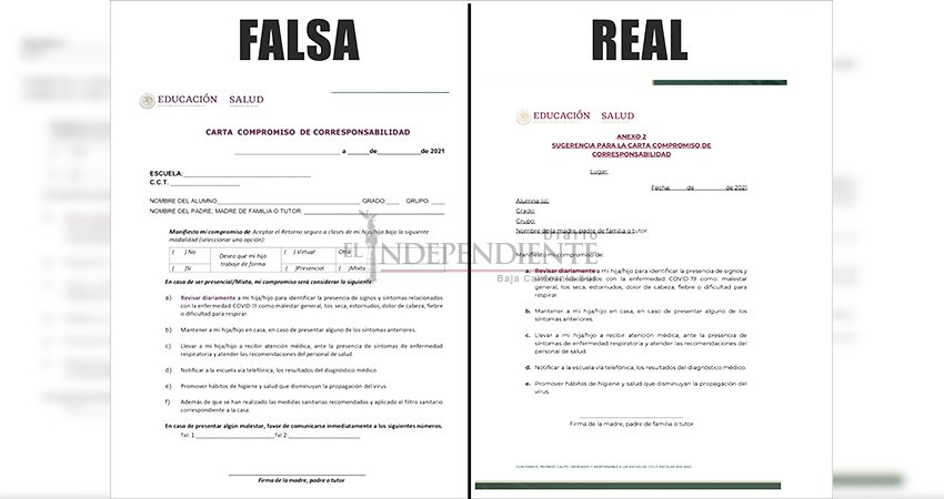 SEP informa que carta responsiva para regresar a clases que circula en redes es falsa