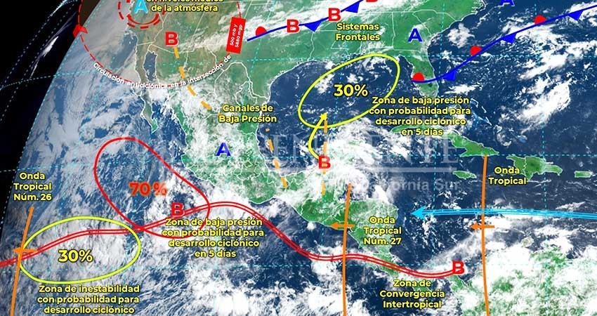 Zona de baja presión en el Pacífico mantiene pronóstico de lluvias en BCS