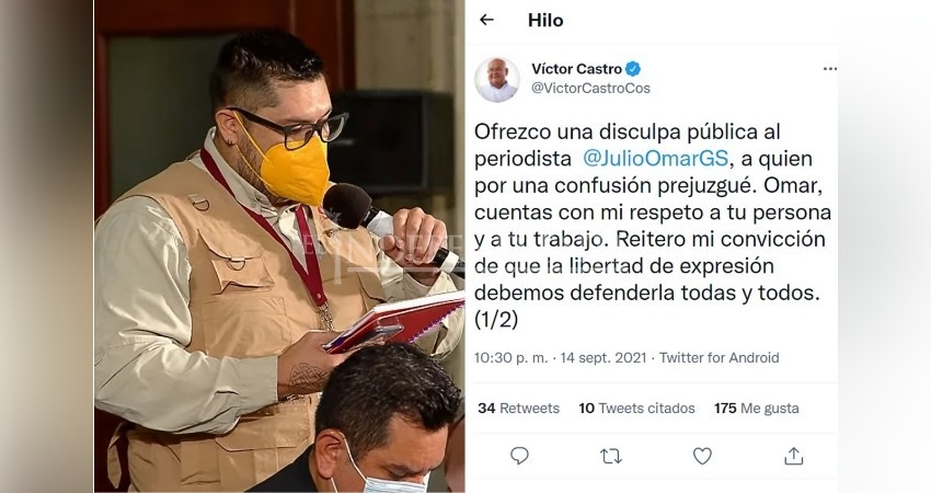 Se disculpa Víctor Castro por llamar “pseudoperiodista” a reportero que lo incomodó