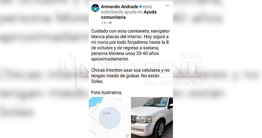 Atleta sudcaliforniano alerta sobre hombres que siguieron a su novia