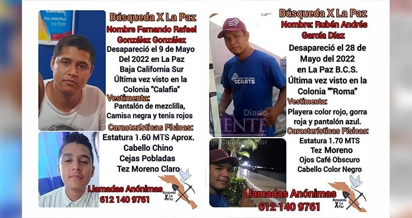 Buscan a dos desaparecido de las colonias Roma y Calafia, de La Paz