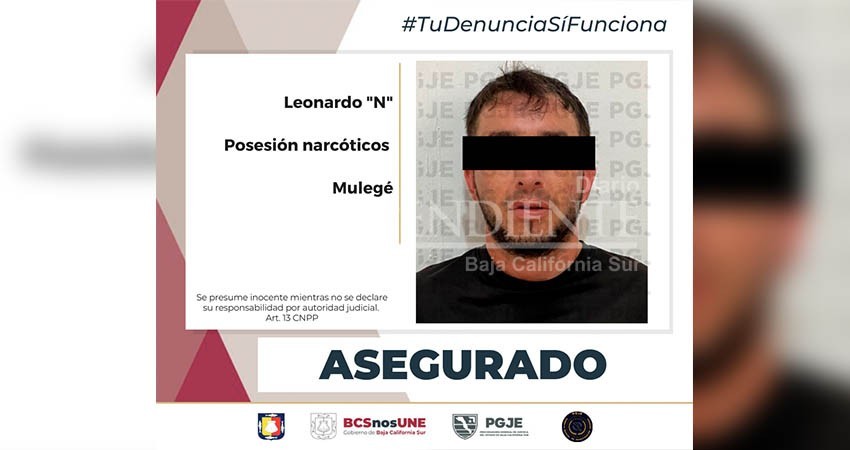 En Santa Rosalía asegura PGJE a un hombre en posesión de narcóticos