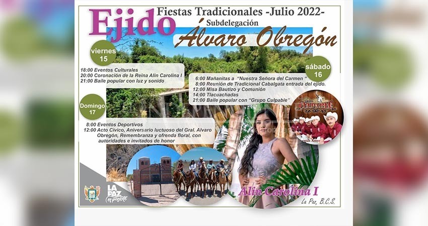 Invitan a las Fiestas Tradicionales del Ejido Álvaro Obregón