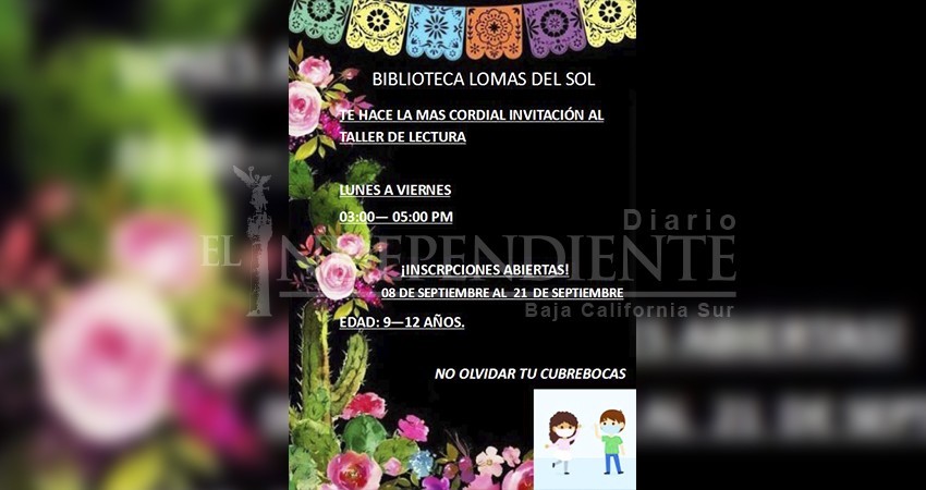 Invitan a la niñez cabeña de entre 9 y 12 años a participar en el taller de lectura en la biblioteca “Lomas del Sol”