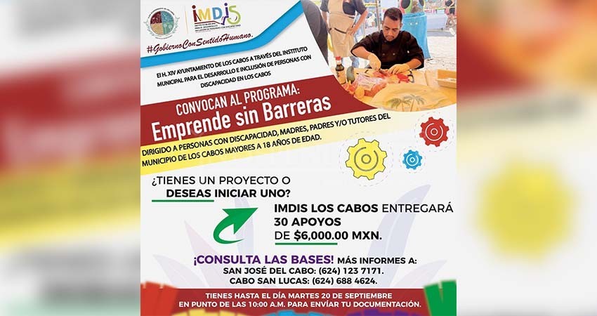 IMDIS Los Cabos convoca al programa “Emprende sin Barreras”