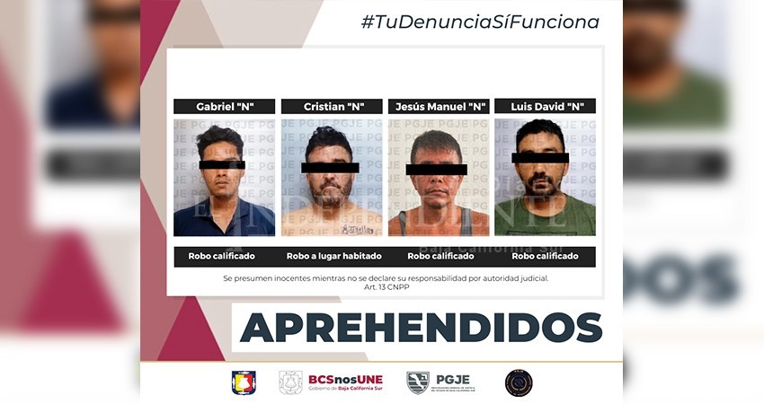 Detiene PGJE a probables responsables de robo en La Paz y Los Cabos