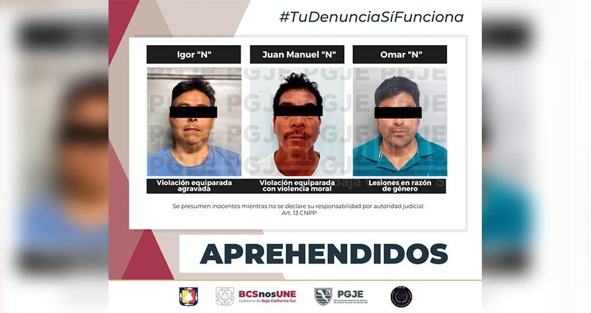 Son aprehendidos 3 hombres por delitos sexuales y contra la mujer