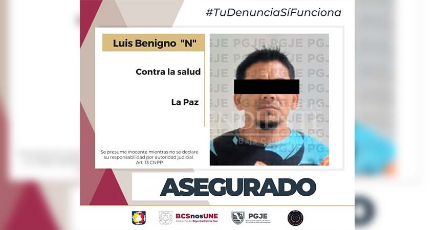 Fue detenido Benigno “N” en posesión de drogas en la Col. Paraíso del Sol en La Paz