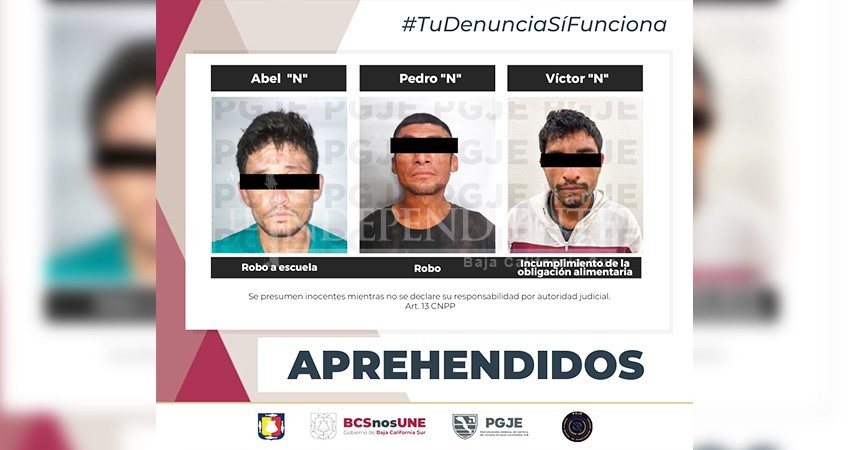Fueron aprehendidas tres personas en Loreto y La Paz
