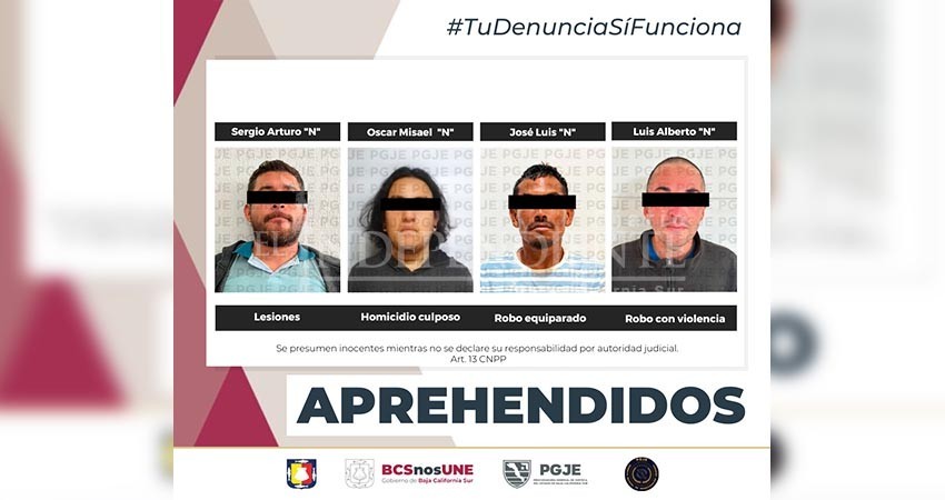 Son aprehendidas 4 personas Los Cabos, La Paz y Mulegé