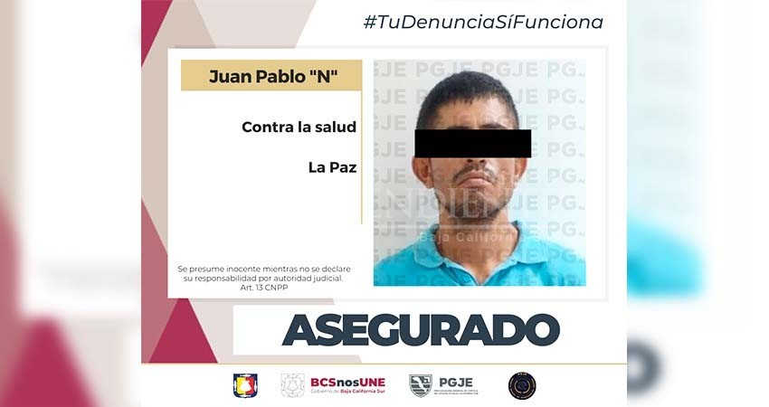 Con más de mil dosis de asegura PGJE a un hombre en La Paz