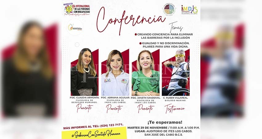 IMDIS Los Cabos invita a la ciudadanía a la conferencia “Creando Conciencia para Eliminar las Barreras por la Inclusión”