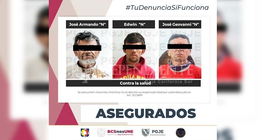 Son aprehendidos tres posibles narcomenudistas con 5 mil 500 dosis de droga en La Paz