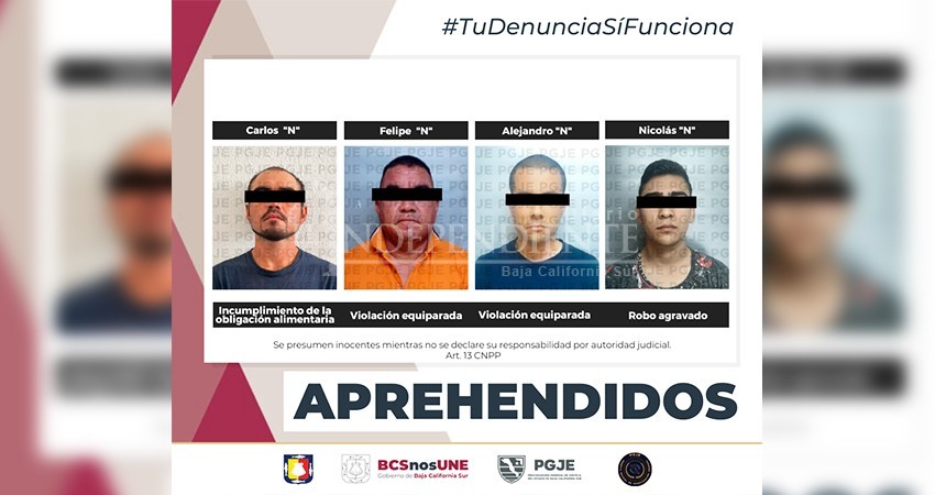 Son detenidas 4 personas por diversos delitos cometidos en BCS