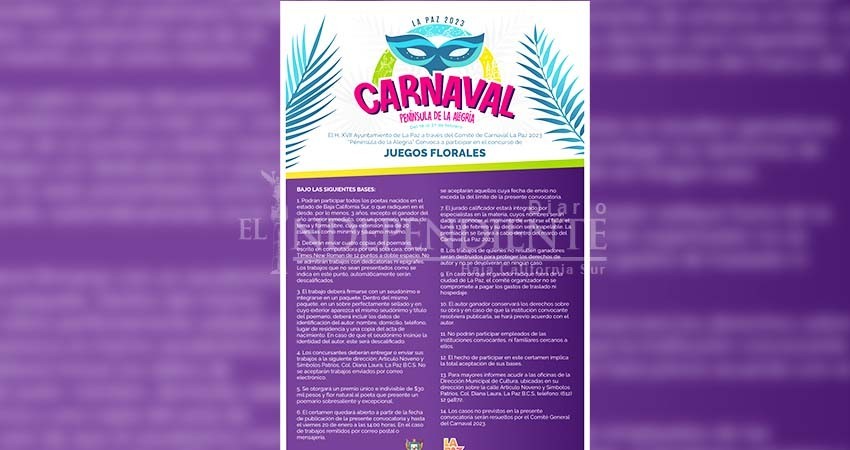 Convocan a poetas al concurso Juegos Florales del Carnaval La Paz 2023