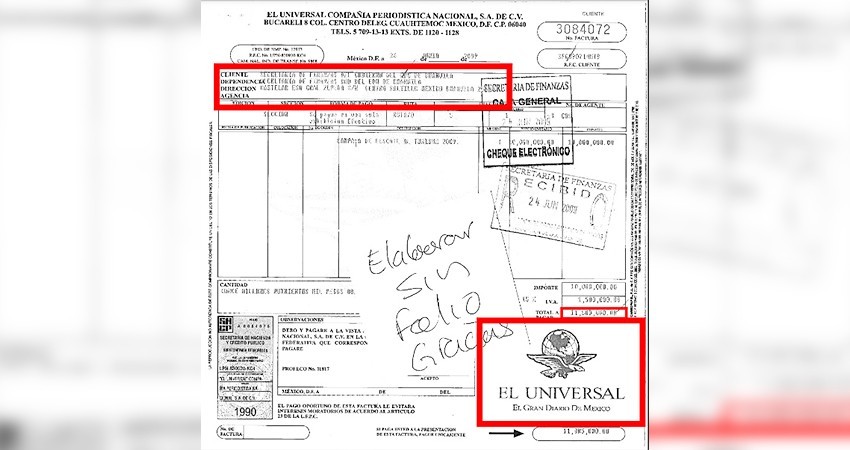 Presentan facturas como prueba de un presunto soborno a 'El Universal'