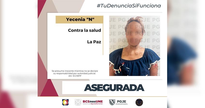 Detiene PGJE a una mujer en posesión de droga en La Paz