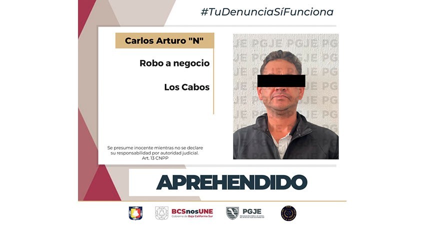 Es aprehendido el probable responsable de robo a negocio en Los Cabos