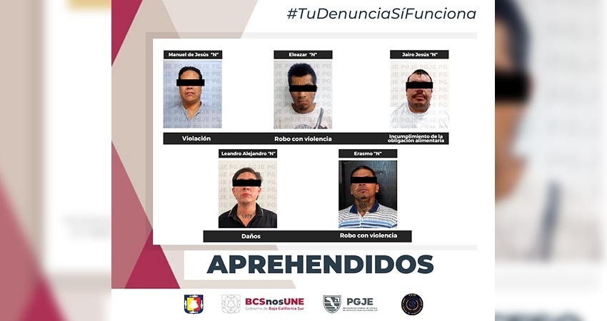 Son detenidas cinco personas por diversos delitos en BCS