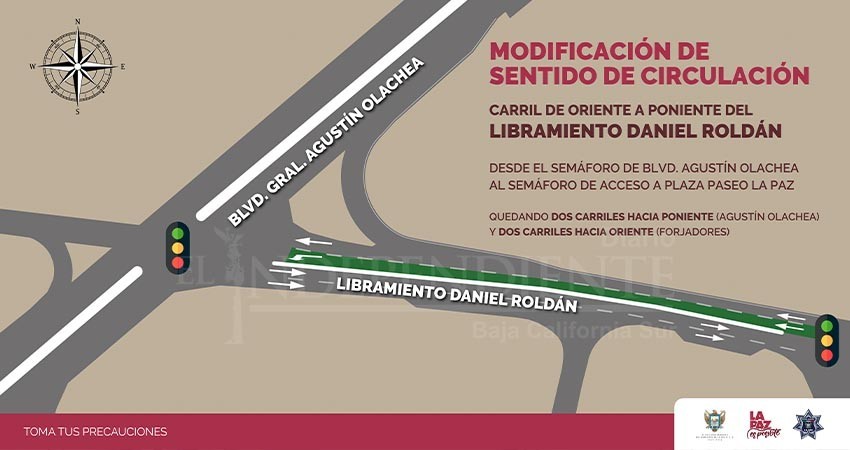 Anuncian cambio de sentido a la circulación en un tramo del libramiento Daniel Roldán