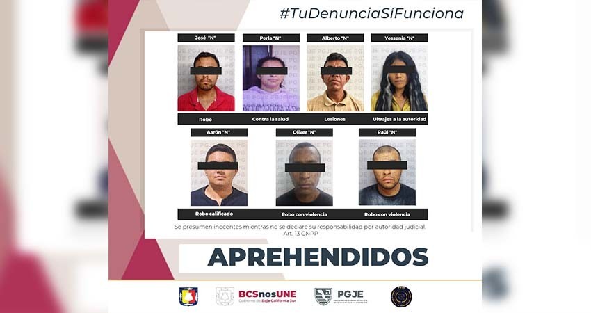 Fueron aprehendidas 7 personas por diversos delitos en La Paz y Los Cabos