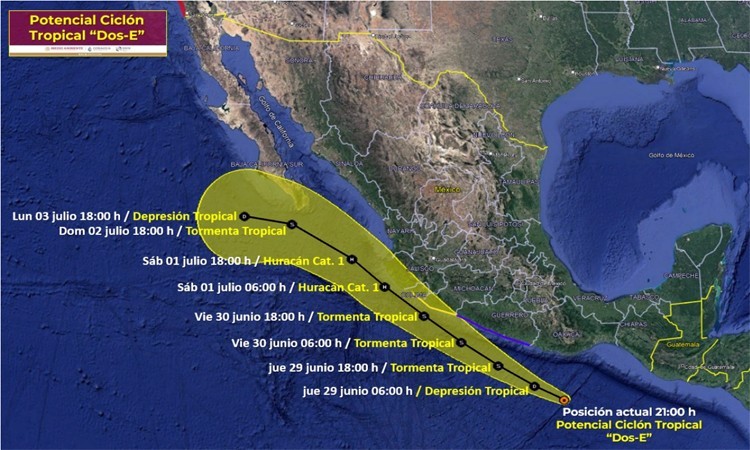 Se forma en el pacífico el Ciclón Tropical “Dos-E”