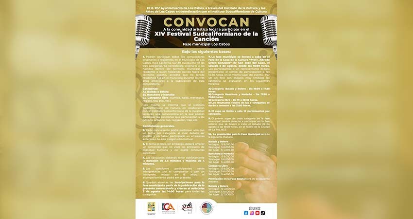 Invita el Ayuntamiento a las y los cabeños a participar en el Festival Sudcaliforniano de la Canción