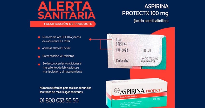 Alerta sanitaria por lote de Aspirina Protect falsificada