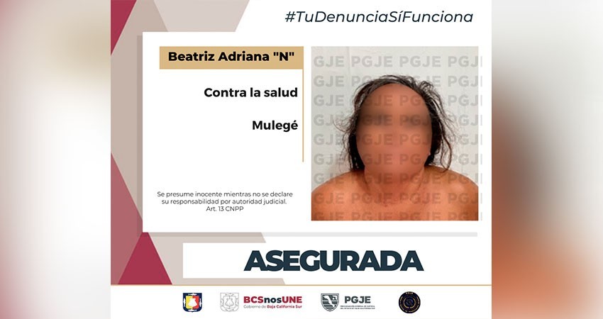 Detiene PGJE a una mujer en posesión de droga en Santa Rosalía